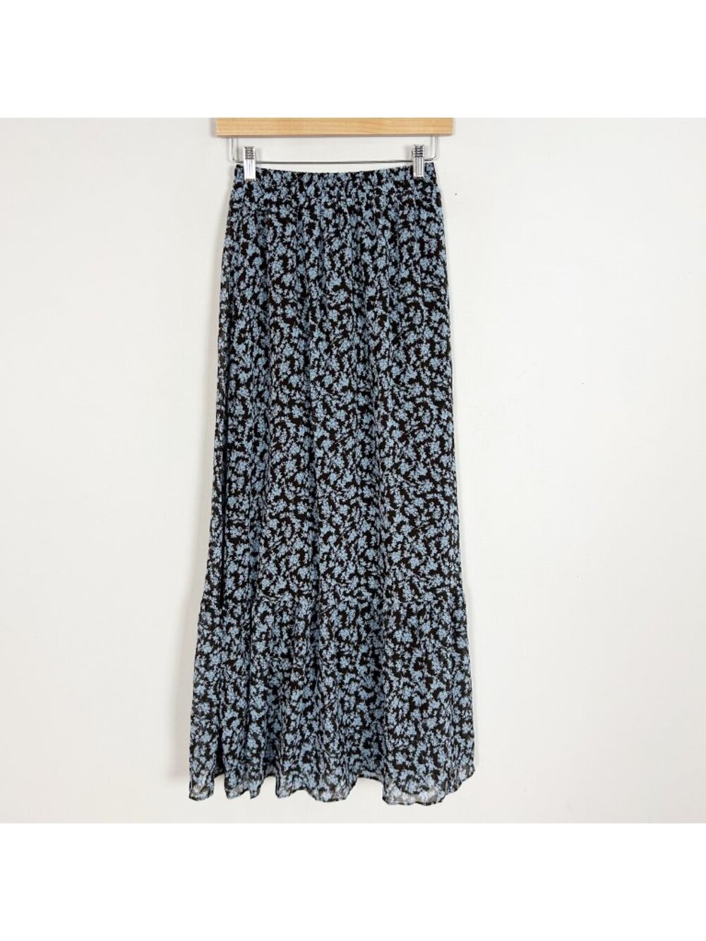 MNG by Mango Flowy Floral Maxi Skirt Brown & Blue Cottage Prairie Size XS Womens